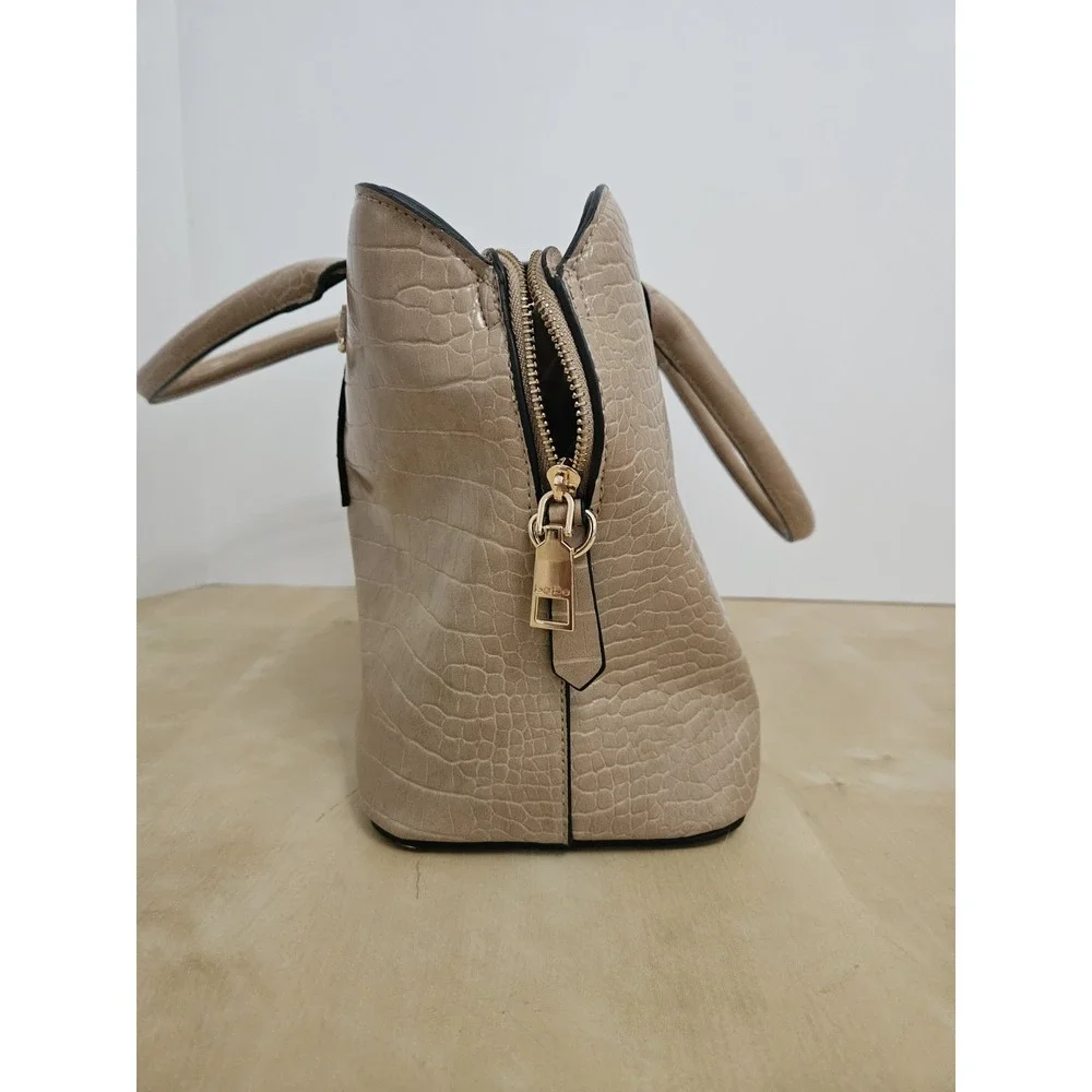 Bebe Beige Faux Croc Embossed Satchel Handbag Double Handle Tote Purse Medium